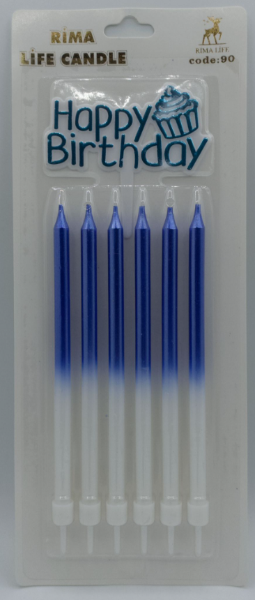 Mavi Beyaz Doğum Günü Mumu 6 Lı Kod: 90